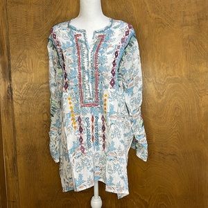 Johnny Was Biya Plus Size XXL Isla Embroidered Floral Print Tunic Blouse - NWT